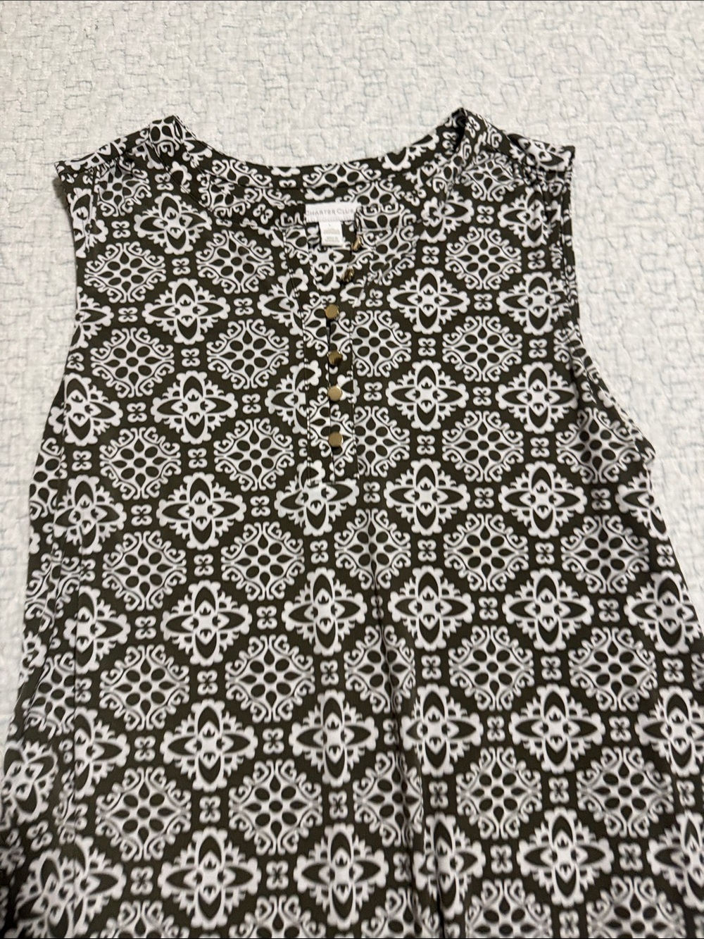 Sleeveless Green & White Patterned Tunic Top - Picture 3 of 4